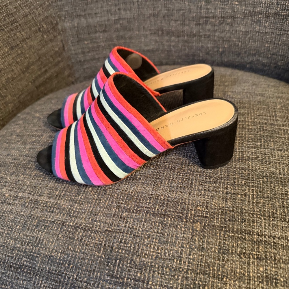 Loeffler Randall Suede Stripe Kena Mules Block Heel Sandal Women’s 5.5